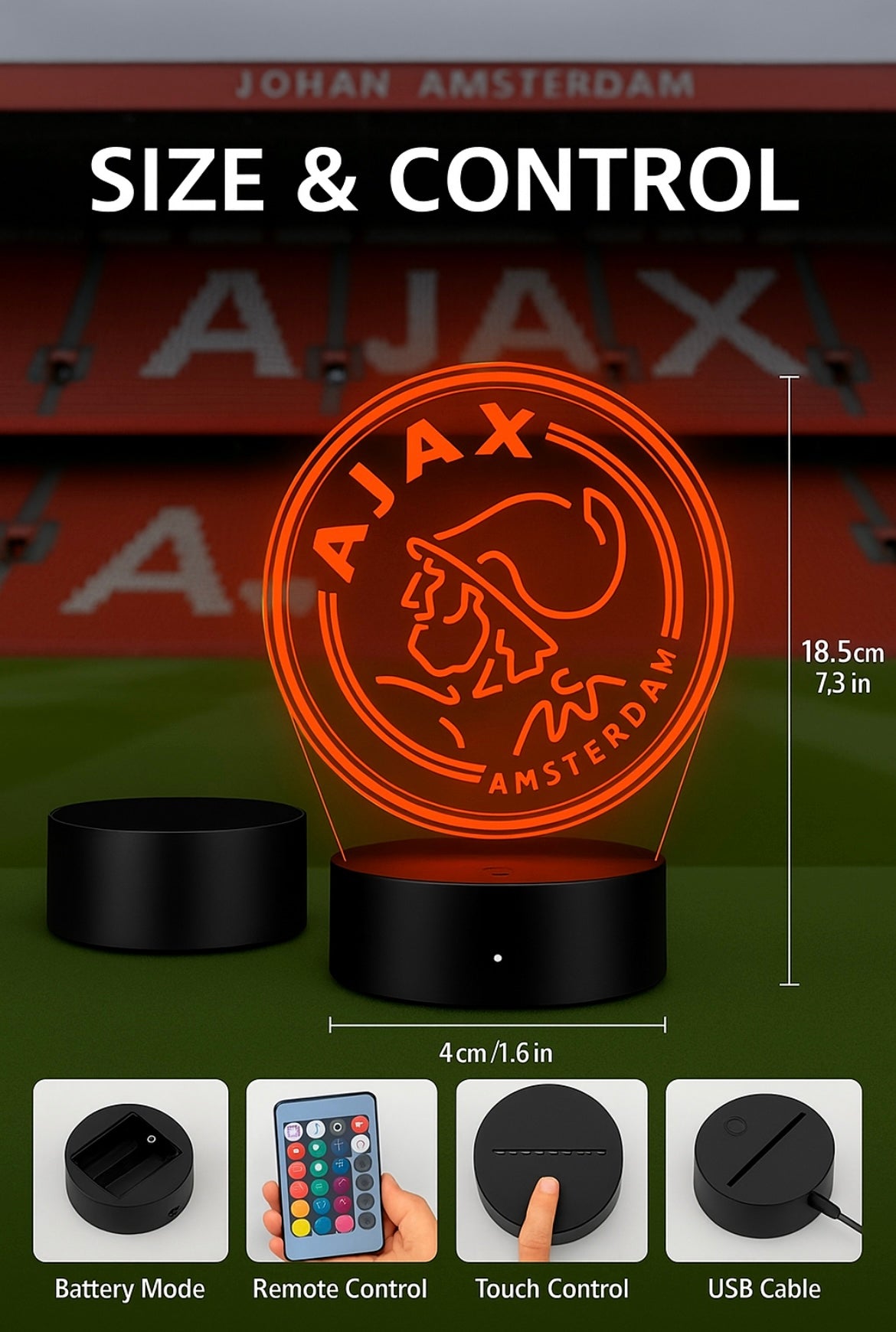Lampe LED 3D Ajax Amsterdam - Lightix