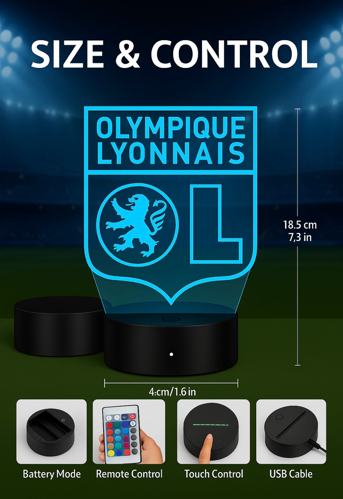 Lampe LED 3D Olympique Lyonnais - Lightix