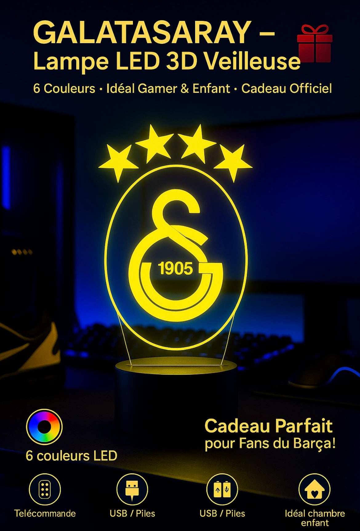 Lampe LED 3D Galatasaray - Lightix