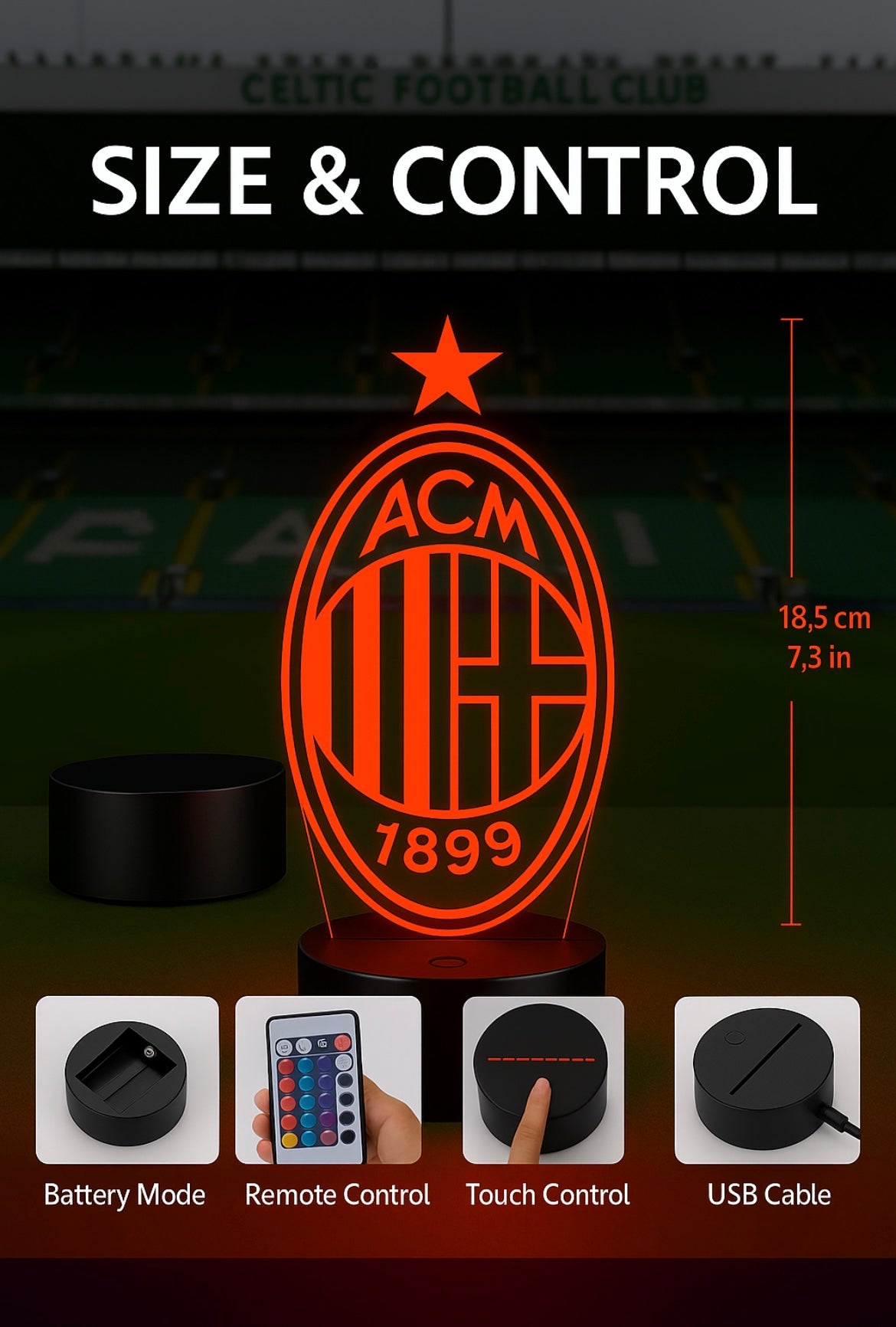Lampe LED 3D AC Milan - Lightix