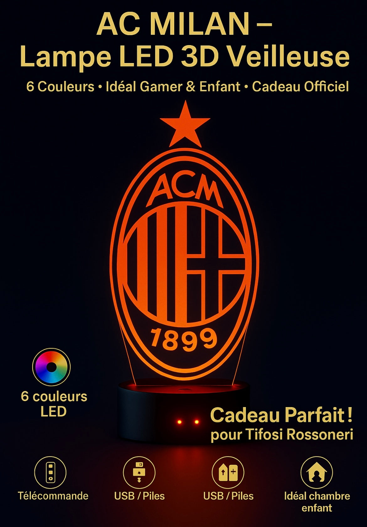 Lampe LED 3D AC Milan - Lightix
