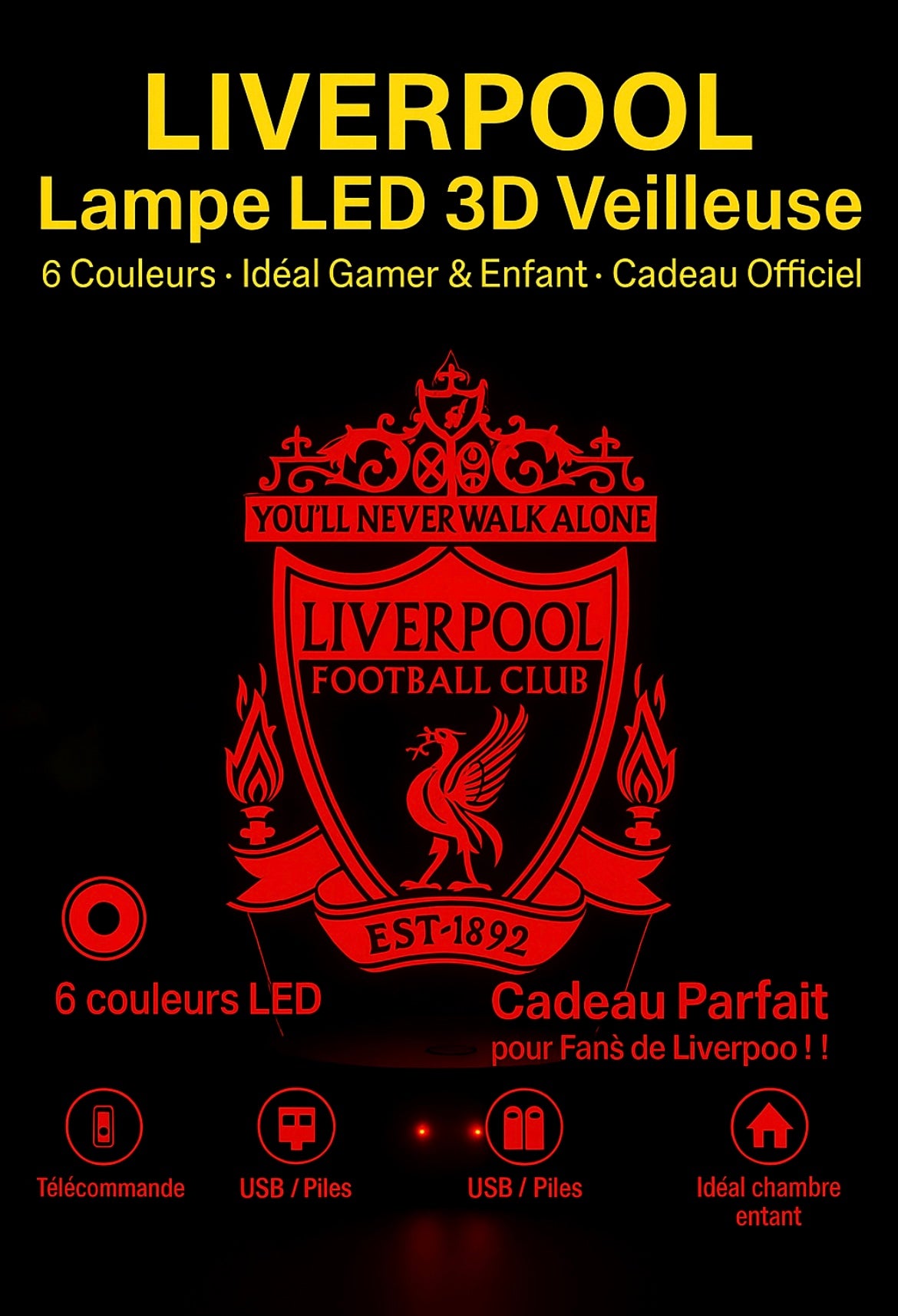 Lampe LED 3D Liverpool FC - Lightix