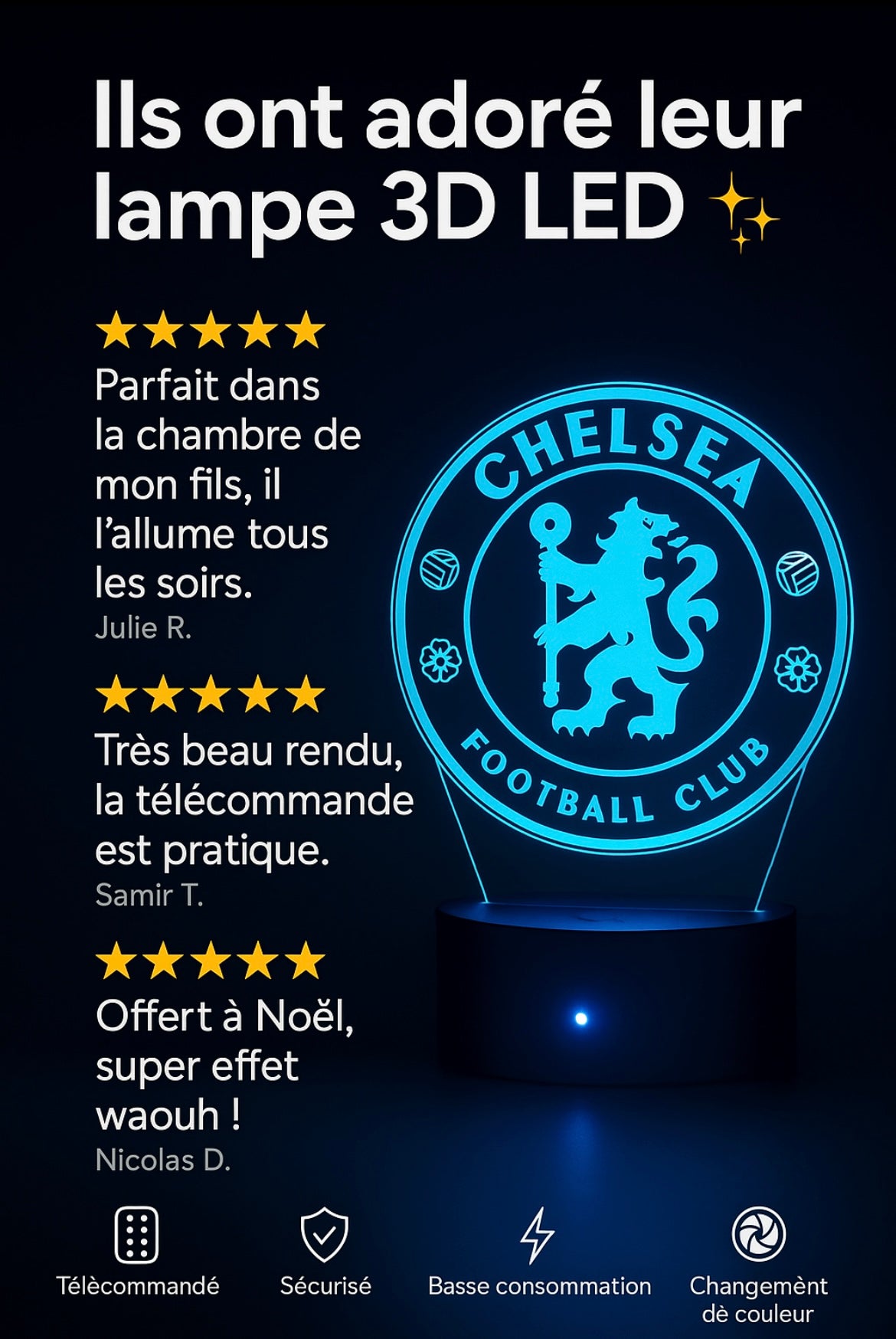 Lampe LED 3D Chelsea FC - Lightix