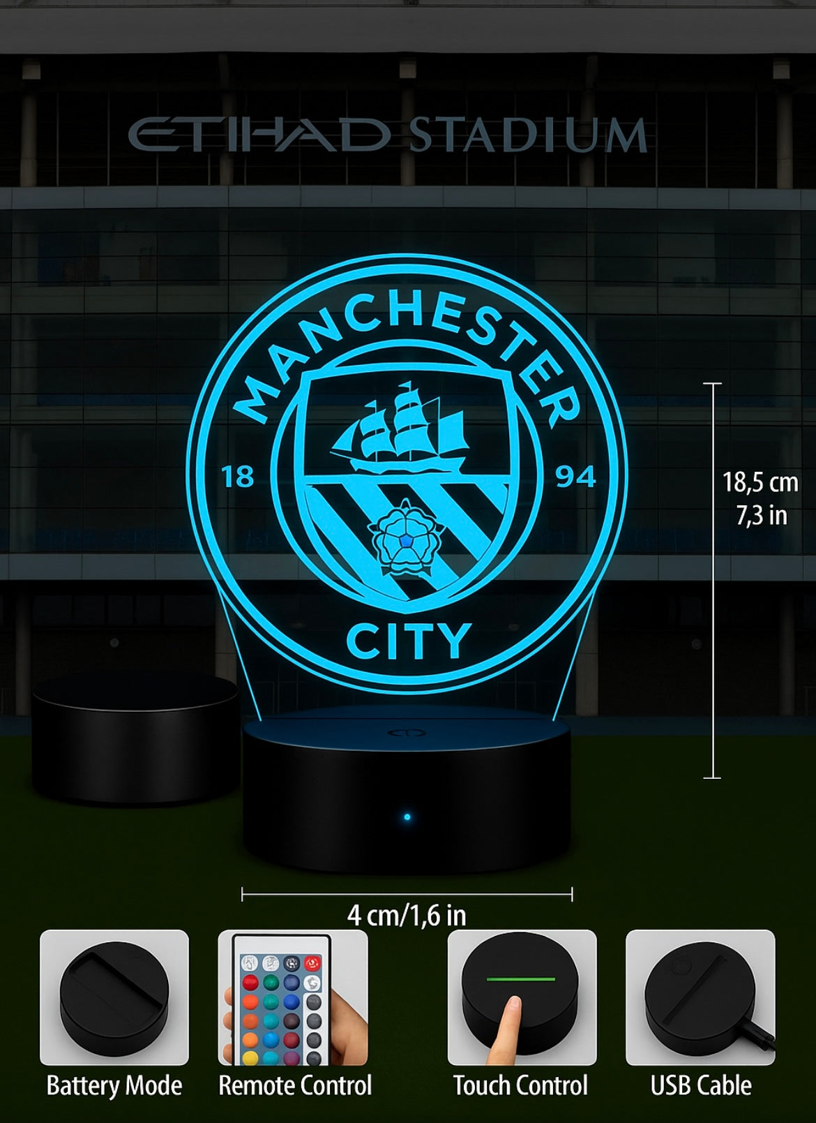 Lampe LED 3D Manchester City - Lightix