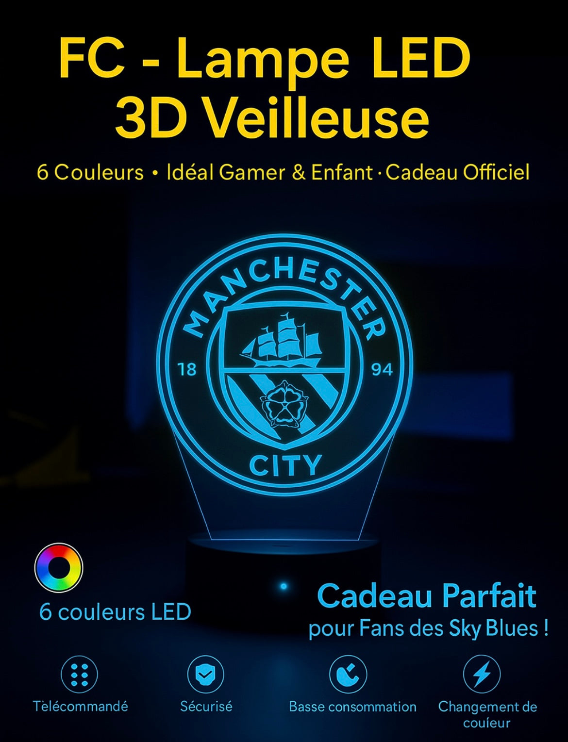 Lampe LED 3D Manchester City - Lightix