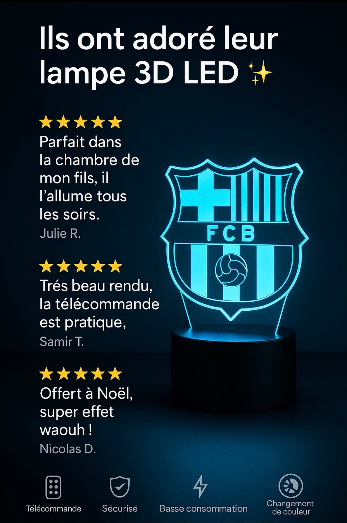 Lampe LED 3D FC Barcelone - Lightix